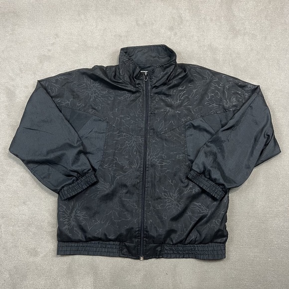 Lavon Vintage Windbreaker Jacket Womens Large Black Floral Jacquard Full Zip L — photo 2